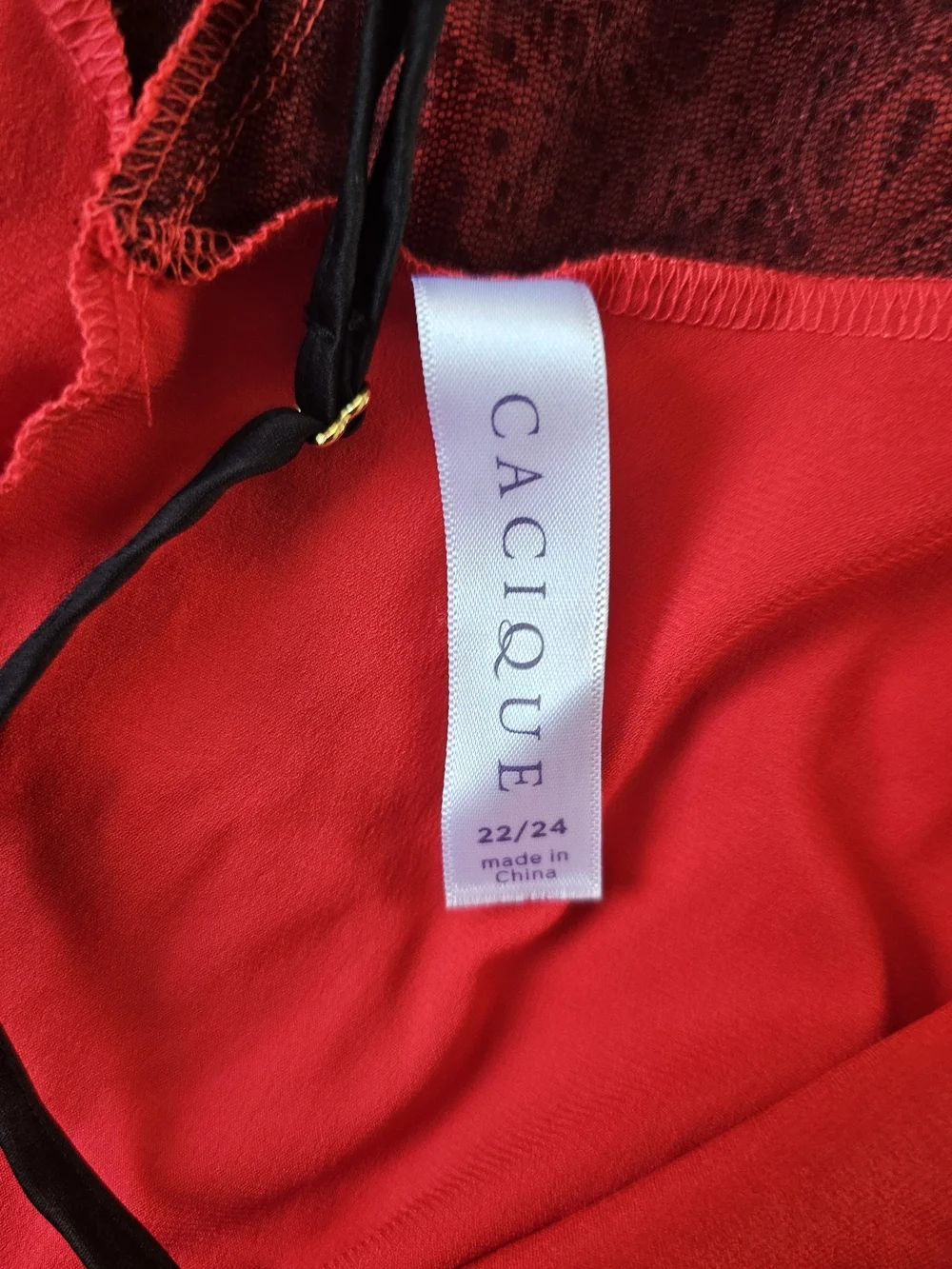 Cacique Vibrant Red Satin Slip with Black Straps